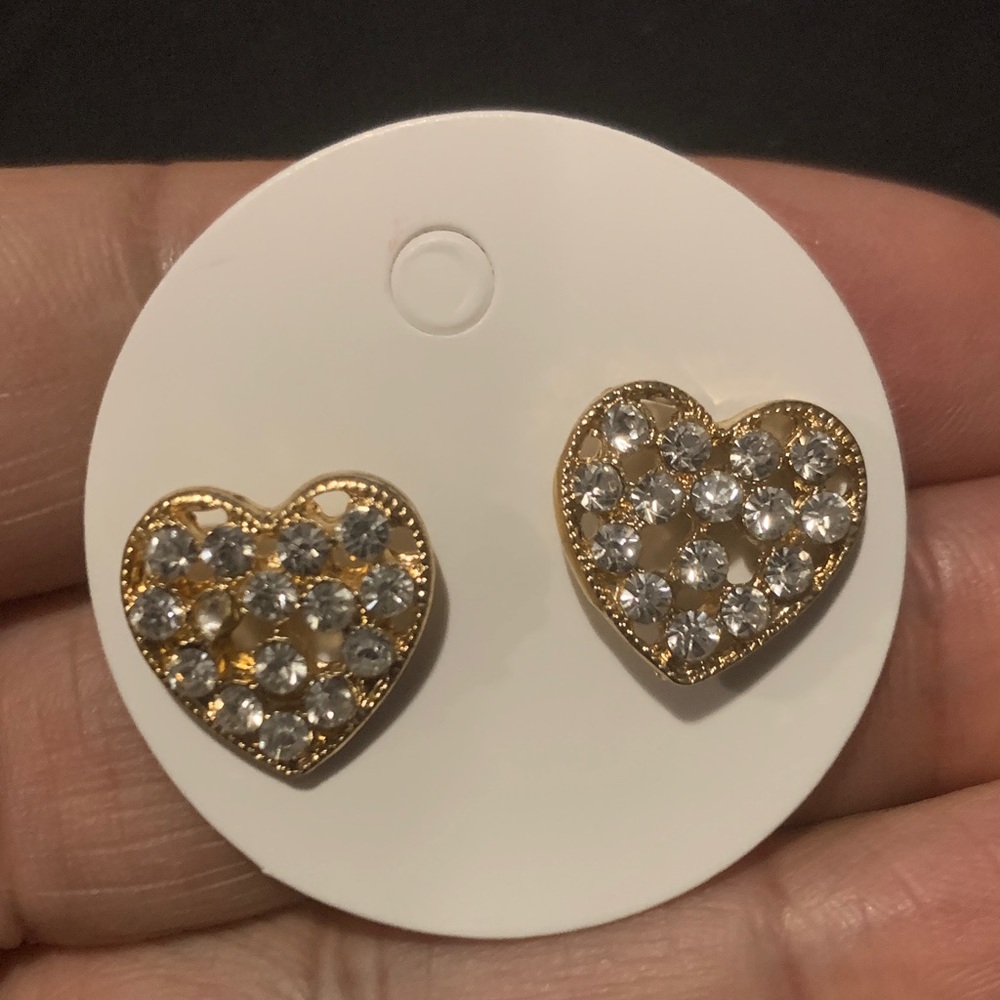 Gold Heart Crystal Earrings